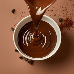 Rich Thick Chocolate Pouring with Pieces Isolated, Top View Mockup