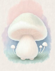 Fototapeta na wymiar Cute character of fluffy mushroom in watercolor style.