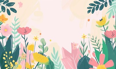 Fototapeta na wymiar Floral and Leaf Painting on Pink Background