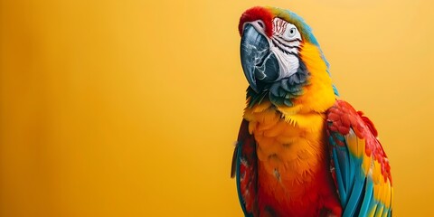 Colorful Parrot Mimicking Sounds and Conversing in Vibrant Studio Setting - obrazy, fototapety, plakaty