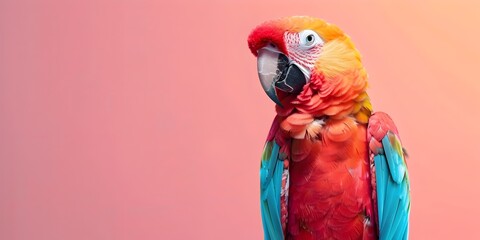 Colorful Parrot Mimicking Sounds Vibrant Conversationalist with Copy Space - obrazy, fototapety, plakaty