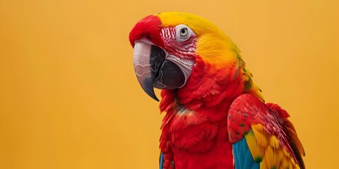 Colorful Parrot Mimicking Sounds in Studio with Copy Space - obrazy, fototapety, plakaty