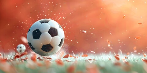 Fototapeta premium Energetic Soccer Ball Character Kicking Off Fitness Routines on Grassy Field