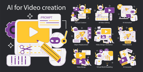AI for Video Creation illustration. Vector illustration.