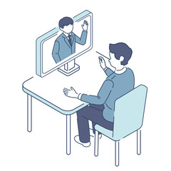 business people working online together,iisometric illustration of online meeting and conference