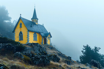 lonely church against the backdrop of a natural landscape. religion and christianity - 767614189