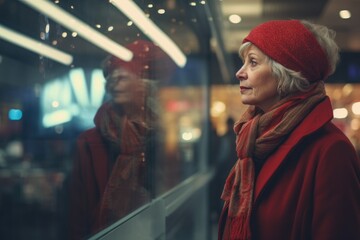Reflective Senior Woman in Winter City