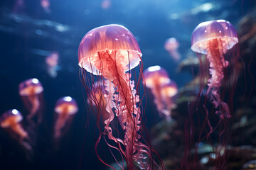 colored jellyfish in the tropical sea. underwater life in ocean jellyfish. - 767614751