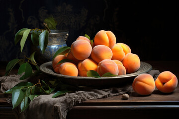 Ripe Apricots on Vintage Silver Platter