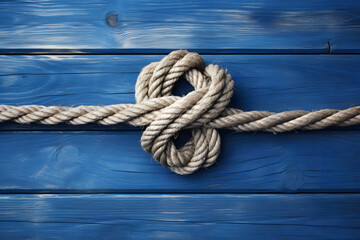 Fototapeta na wymiar Rope on a wooden background. Rope tied in a knot