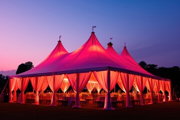 Wedding tent at night red and pink color