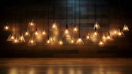 set of electric lamps on a wooden background. home interior and appliances. lighting in the house