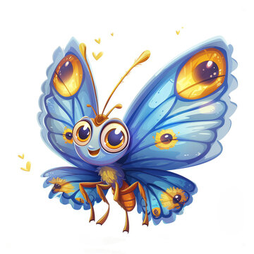 Cute Funny Cartoon Butterfly, Illustration for Children Book, Generative AI