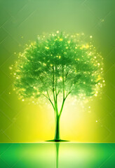 Abstract Green Tree with Shining Lights, Sustainability-related Concept Art