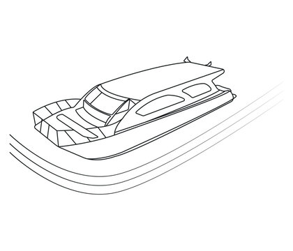 recommend clip art: Continuous one line drawing of Yacht Boat line art drawing vector illustration Luxury boat hand drawn
