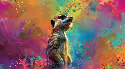  A meerkat stood tall against a colorful backdrop in a painting