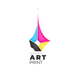 Logo Art Print Cmyk theme printing. Perspective 3d figure startup. Template design vector. White background.