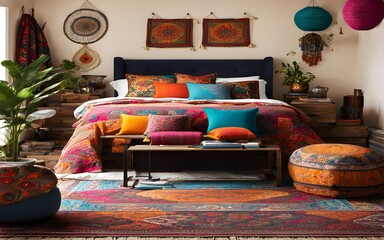 living room with a bed
