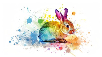  Rabbit, Splattered background with multicolored spots