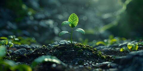 A small seedling sprouts from the ground representing a growth miracle and new potential for the future