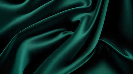 Fototapeta premium Dark green velvet fabric surface background from above.