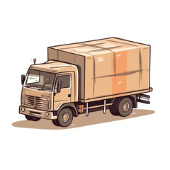 Delivery truck with boxes cartoon vector illustration