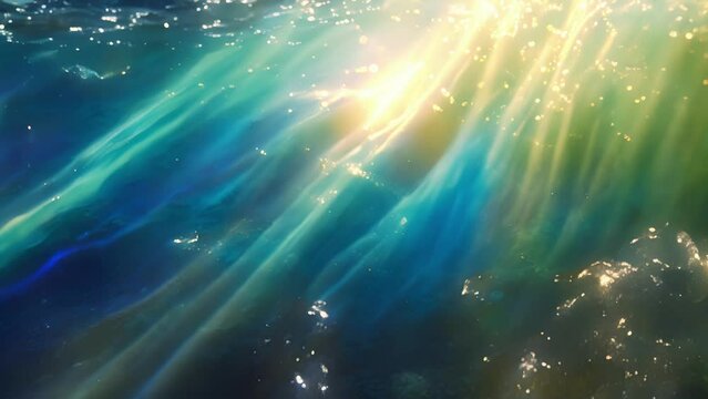 Vibrant beams of light break through the shallows revealing the hidden beauty of the underwater world. Swirling patterns and textures of light dance around creating a sense
