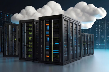 Virtualization infrastructure, scalability networking, and data storage cloud tech background illustration for modern IT concepts.