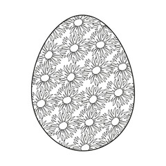 Easter egg flower background, hand drawn floral elements for spring holiday. Black and white line art compositions for coloring page. Vector illustrations for card or invitations