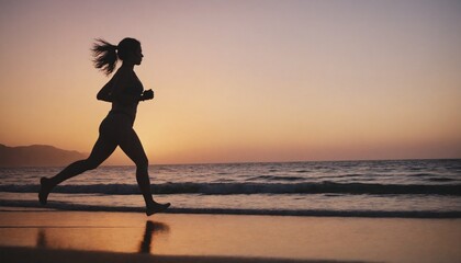 silhouette of woman running on the beach shore