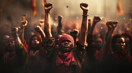 A crowd of people are holding up their hands in the air - obrazy, fototapety, plakaty