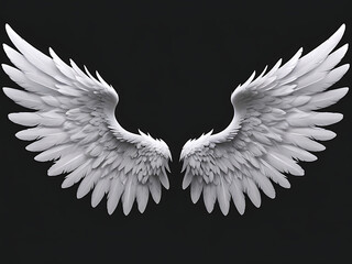 Angel wings isolated on the black background, fantasy feather wings feather angel bird. ai