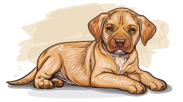  A drawing of a dog lying down on the ground with a sad expression on its face