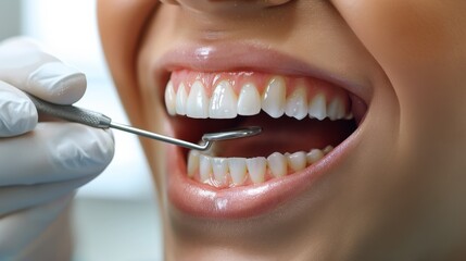 Fototapeta premium A woman is getting her teeth cleaned by a dentist