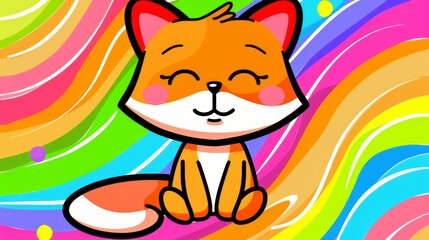 Fototapeta premium Fox with multicolored background, smiling