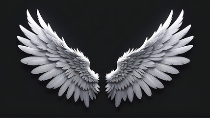 Angel wings isolated on the black background, fantasy feather wings feather angel bird. ai