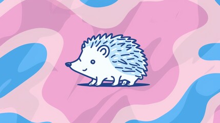  Hedgehog on Pink-Blue Background with Swirl Pattern