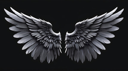 Angel wings isolated on the black background, fantasy feather wings feather angel bird. ai - obrazy, fototapety, plakaty