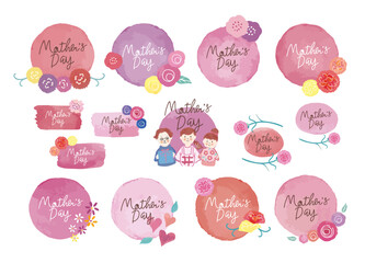 母の日 ピンクの可愛い水彩のタイトル素材セット