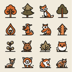 Fototapeta premium Outline icon set of Woodland Creatures