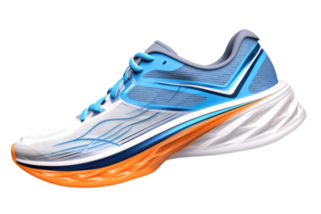 Whimsical White and Blue Shoe With Vibrant Orange Accents. On White or PNG Transparent Background.