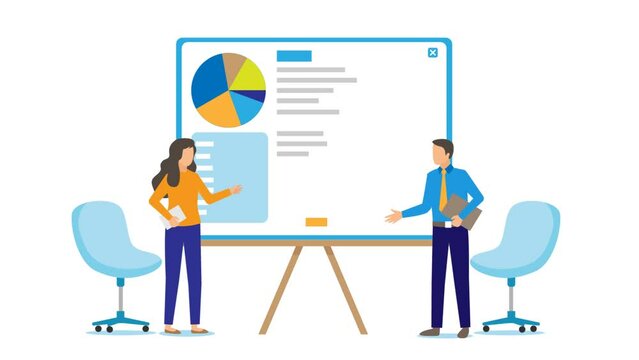 Animation businessman presentation about project strategy infographic.