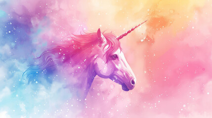 Obraz na płótnie Canvas Colorful watercolor unicorn background Rainbow background, 