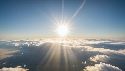 Aerial photograph of the sun in the sky coming out of the clouds colorful background