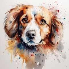 Watercolor portrait of a dog. Digital painting on white background.