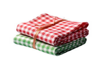 Vibrant Stack of Checkered Cloths. On White or PNG Transparent Background.