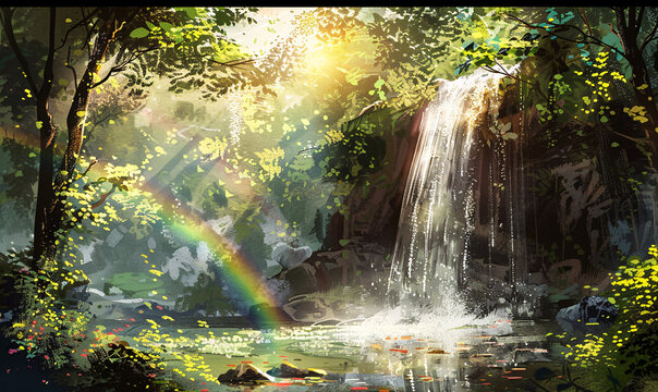 waterfall in the forest-generative ai