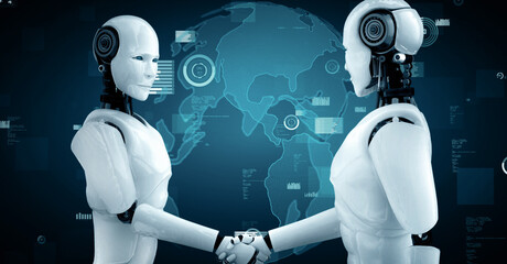 XAI 3d illustration Future financial technology controll by AI robot huminoid uses machine learning and artificial intelligence to analyze business data and give advice on investment and trading