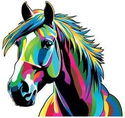 Colorful Portrait of a Horse - Artistic Illustration or Textile Print Motif Isolated on White Background, Vector - 767625156
