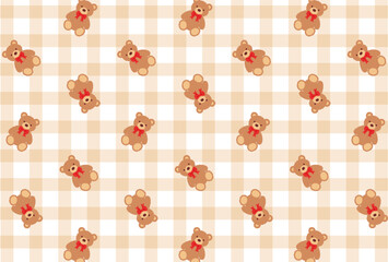 seamless pattern with teddy bears and gingham plaid for banners, cards, flyers, social media wallpapers, etc.